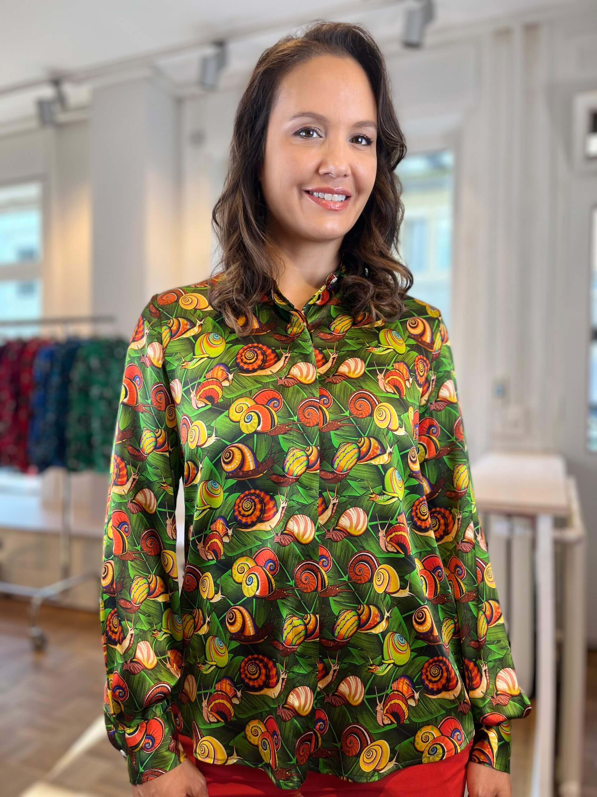 Cuban Snails on leaves – Silk Blouse